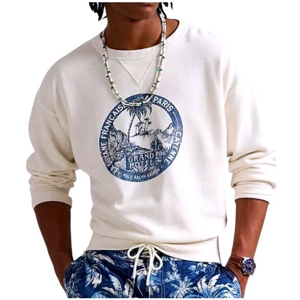 Polo Ralph Lauren Mens 2XLB Vintage Fit Ivory Graphic Sweatshirt‎